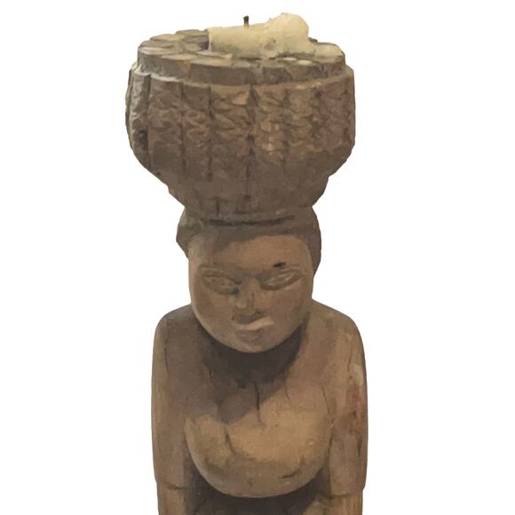 Vintage Hand Carved African women wooden Candle holder - Picture 3 of 15